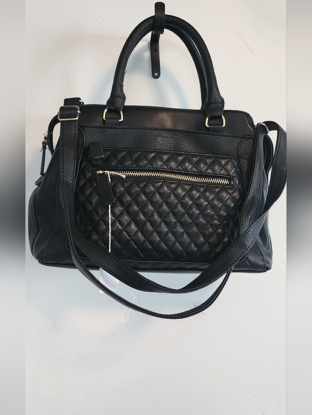 Black Quilted Top-Handle Satchel Bag - Women